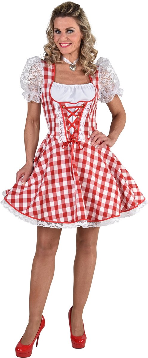 Boeren Tirol & Oktoberfest Kostuum | Bierfeest Dirndl Brabants Bont | Vrouw | Extra Small | Bierfeest | Verkleedkleding